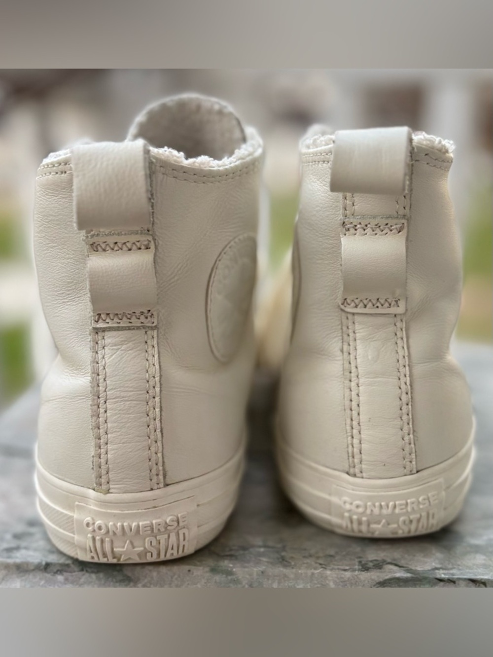 Converse White Leather High Top Sneakers w/ Sherpa Lining Cozy Clean - Picture 5 of 7